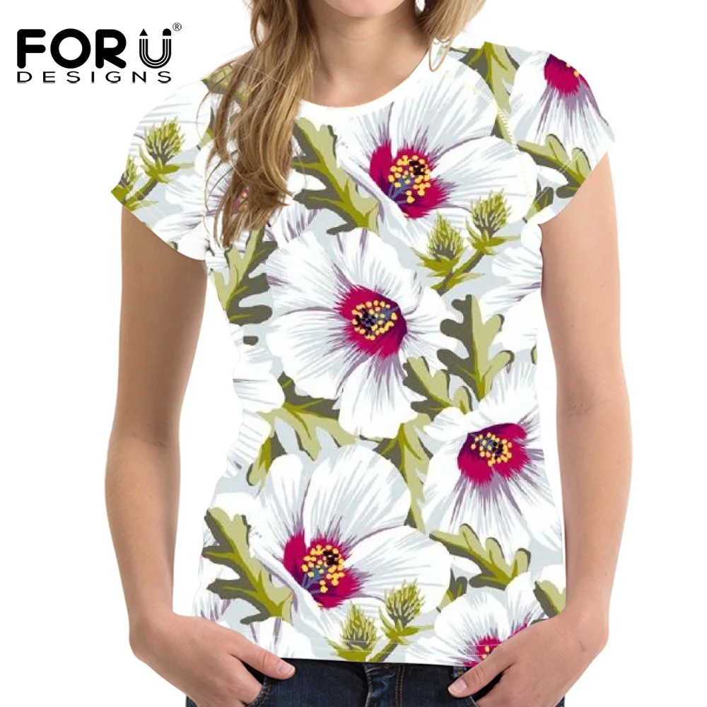 FORUDESIGNS футболка с цветочным рисунком, 3D Рисунок маслом, футболки для женщин, футболки для девочек, эластичные дышащие футболки, повседневная футболка женска - Цвет: Y0971BV
