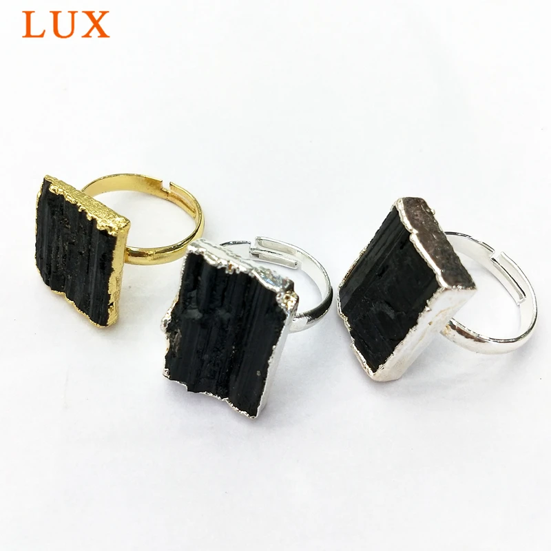 Золотое или покрытый серебром натуральный сырое турмалиновое кольцо квадратные