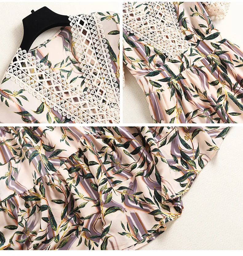 

Women's Runway Dresses Sexy V Neck Short Sleeves Embroidery Lace Patchwork Hollow Out Printed Mid Calf Dress Vestidos