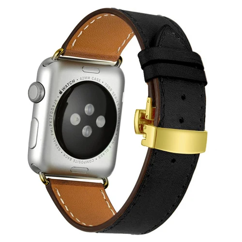Gold buckle Кожаный ремешок для Apple watch band 4 44 мм 40 мм correa iwatch 5 4 3 2 ремешок 42 мм 38 мм Пряжка бабочка Apple watch 4 аксессуары - Цвет ремешка: Gold buckle