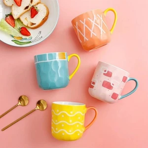 Hand-squeezed Ceramic Mug Macarons Creative Mugs Contrast Color Home Breakfast Milk Nordic Cute Coffee Mugs and Coffee Cup Set