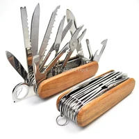 17 open multi function knife outdoor knife retro wooden handle portable multi purpose camping stainless steel knife