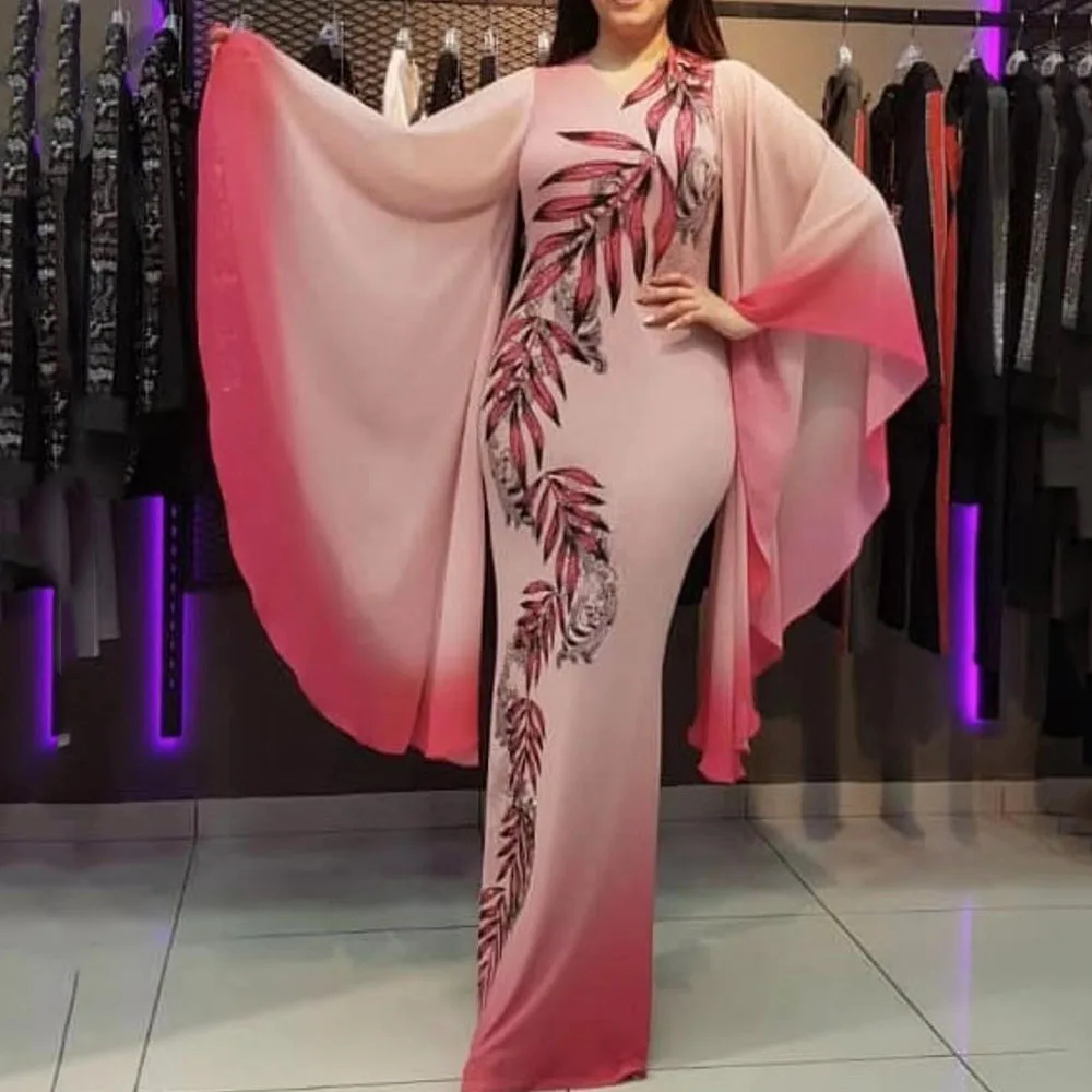 

African Long Sleeve Bodycon Maxi Dress Vintage Summer Spring Prom Party Dresses Women Froal Print Robe Femme Muslim Vestiods