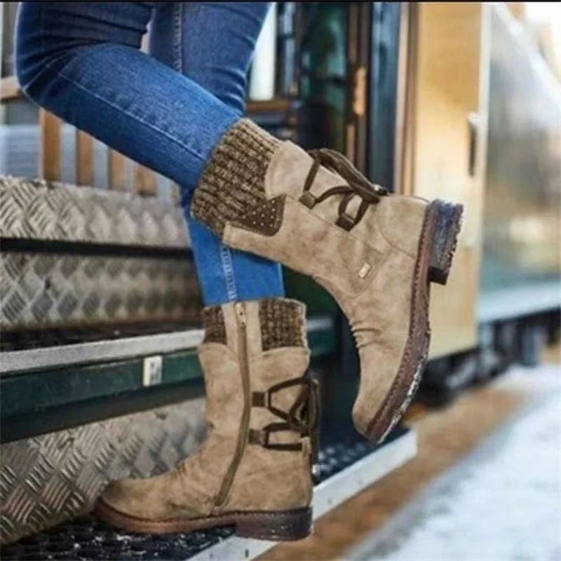 

Large medium and small boots women's 2021 Knight new thick heel back strap women's leather boots 40-43