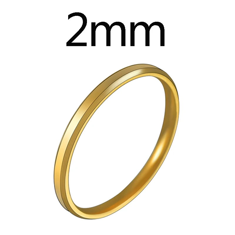 Gold 2mm ELSEMODE мужское черное титановое кольцо из нержавеющей стали прямые парные кольца для влюбленных для женщин - Цвет основного камня: Gold 2mm