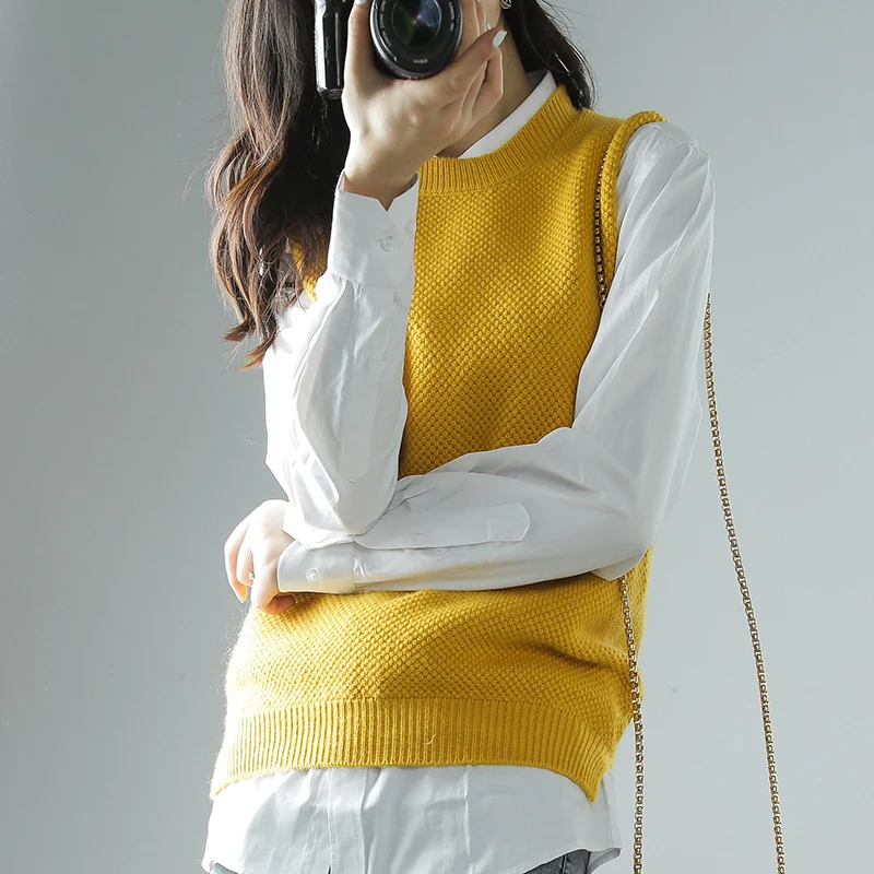 ALKMENE 2020 новый жилет без рукавов с круглым вырезом Женский вязаный кашемировый