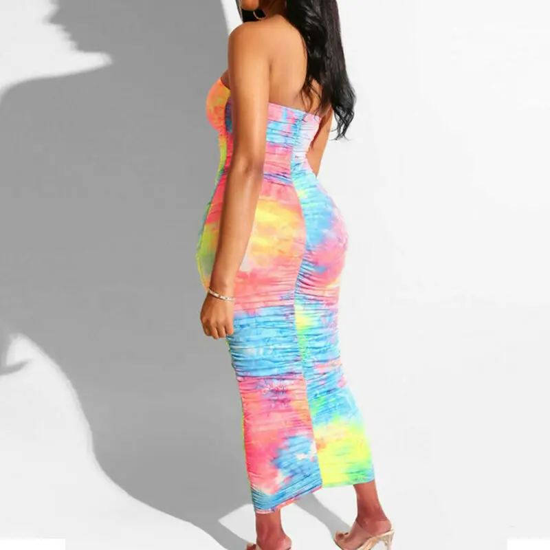 

Goocheer New Sexy Women Tie Dye Sleeveless Dress Fashion 2019 Boho Backless Evening Party Midi Dress