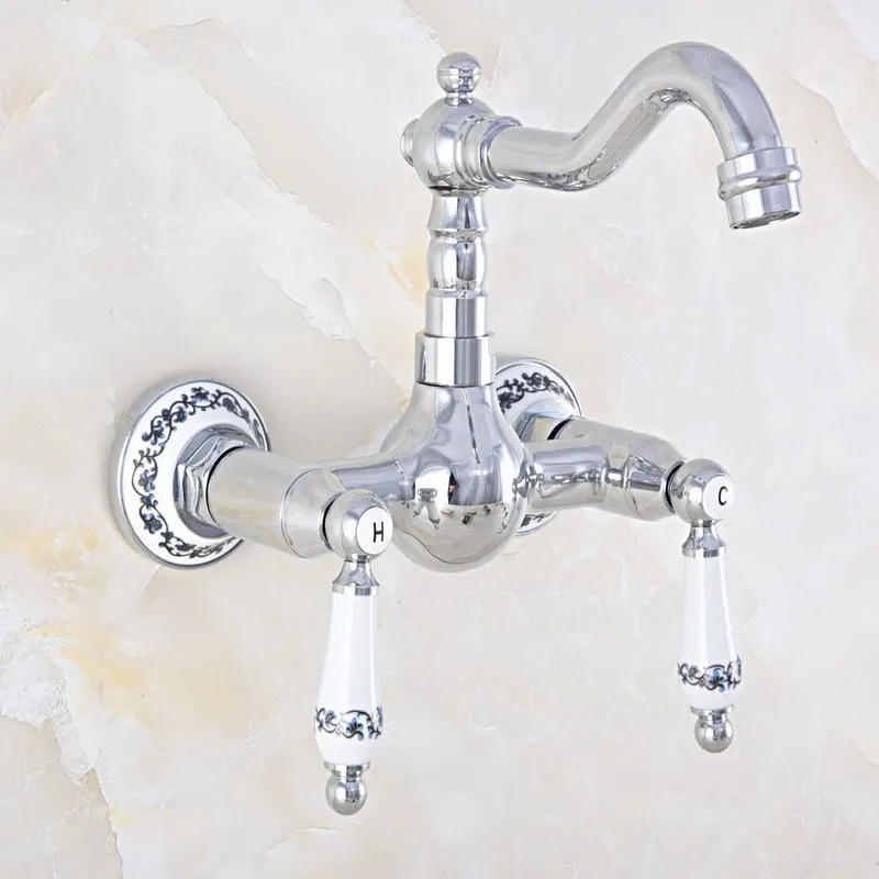 Полированный хромированный латунный настенный смеситель для ванной и кухни с