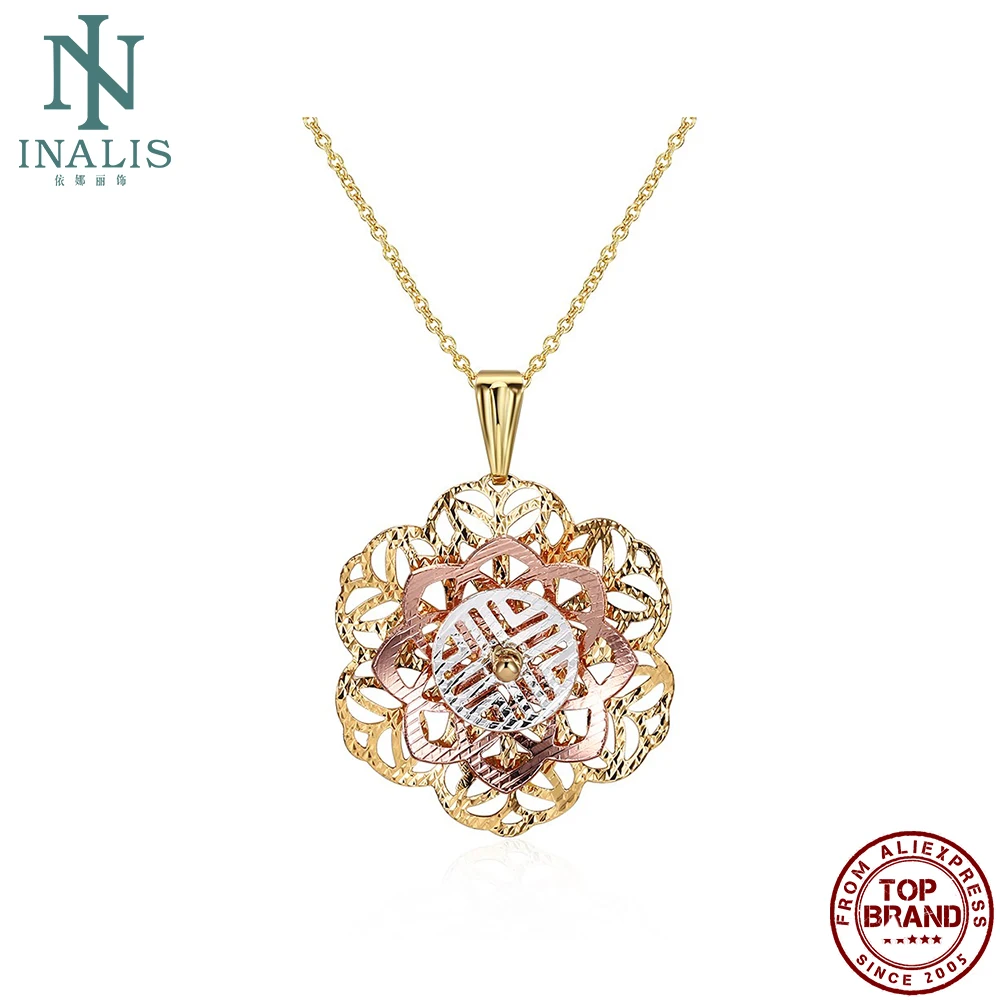 

INALIS Necklaces For Women Hollow Out Flower Shape Link Pendant Necklaces Classic Style Elegant Ladies Daily Fashion Jewelry