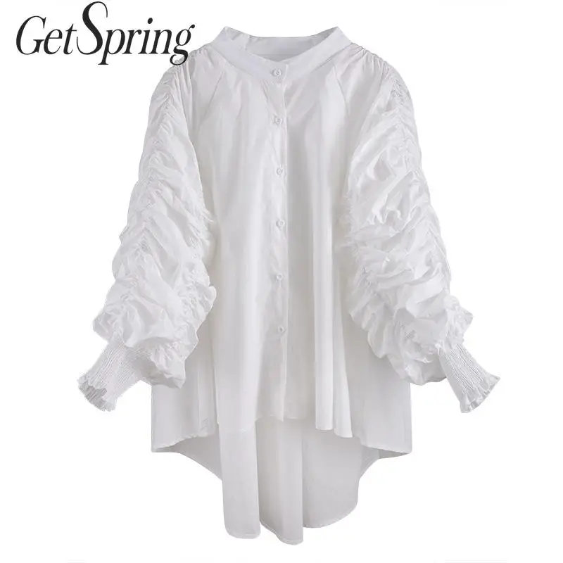 Getвесенняя женская блузка с рукавом фонариком Женская Асимметричная рубашка