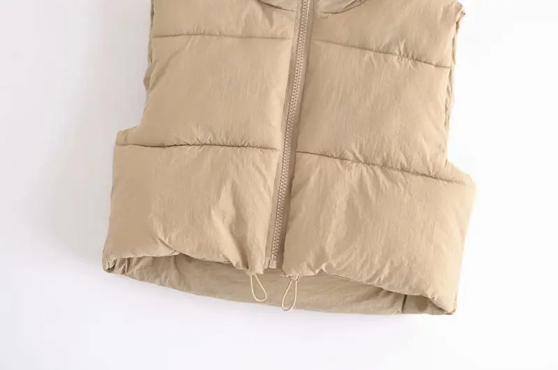

Street Fashion Autumn Stand Collar Cotton Vests Women Elegant Solid Simple Zipper Coats Women Casual High Waisted Vests Ladies