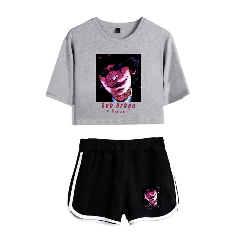 

WAWNI Sub Urban Hidalgo Navel T Shirt Casual Shorts Sexy Two Piece Suit Harajuku Cotton Plus Polyester Fashion Suit New Suit Hot