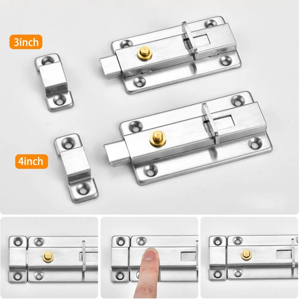 

3/ 4 Inch Stainless Steel Automatic Spring Bolt With Button Door Bolt Lock Lock Thickened Lock Buckle Bathroom Door Buckle