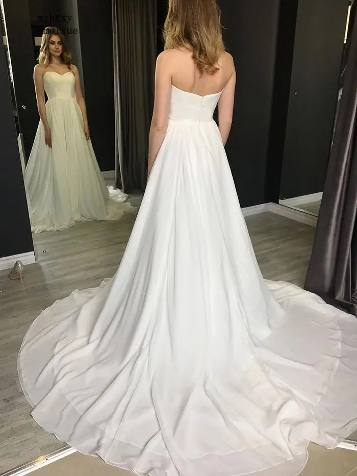 

Chiffon Boho Robe De Mariee Simple Cheap Wedding Dresses 2020 Vestidos De Noiva Sweetheart Sleeveless Plus Size Bridal Dress