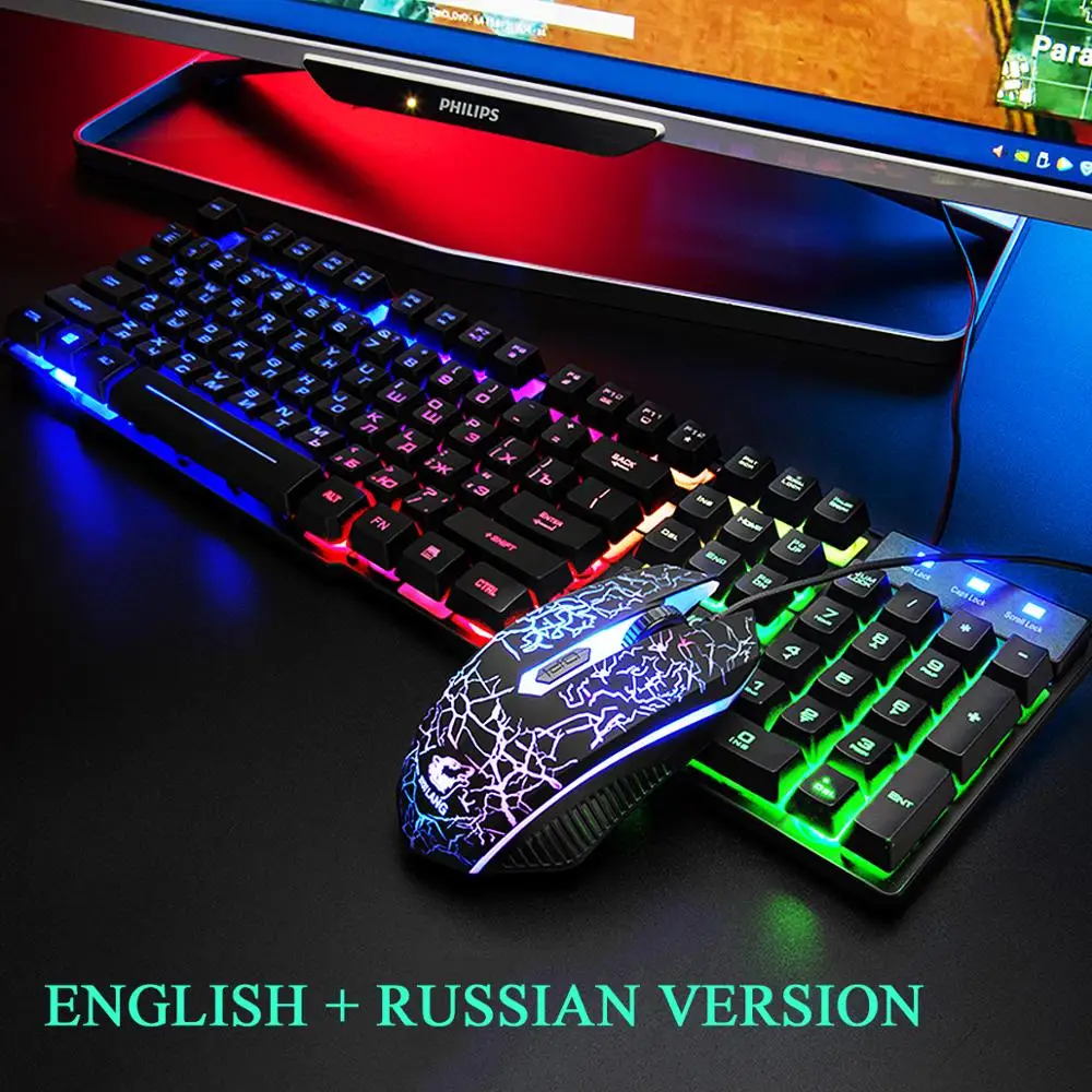 Подсветка игровая клавиатура мышь комбо набор с ковриком для мыши