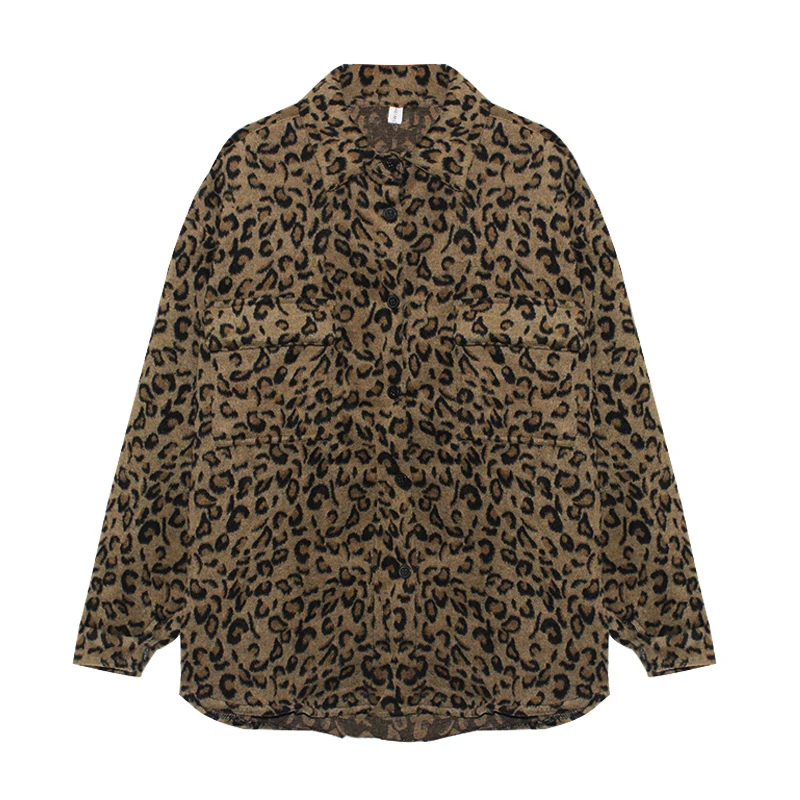 

Vintage Leopard Print Coat for Women Ladies Long Sleeve Jacket Shirt Tops Streetwear Clothes Tee Button Up Clothing Spring
