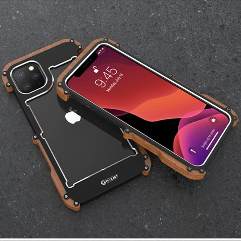 Чехол R Just для iPhone 11 роскошный жесткий металлический алюминиевый деревянный