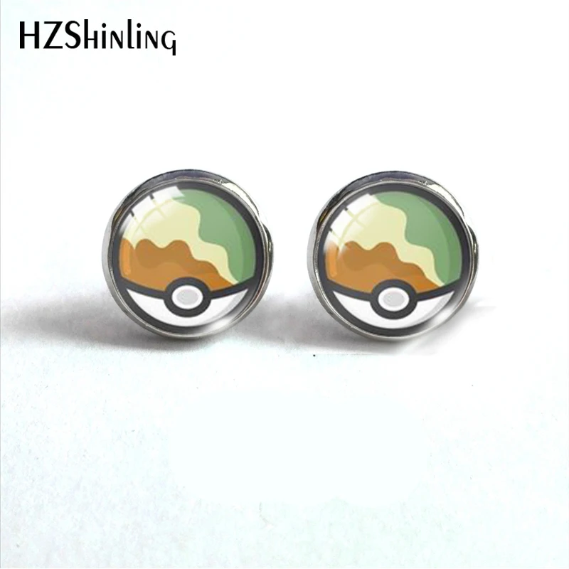 Pokeball покебол Пикачу Япония Аниме стеклянный купол круглые милые серьги-гвоздики Pokeball узор ручной работы ювелирные изделия серьги - Окраска металла: 10
