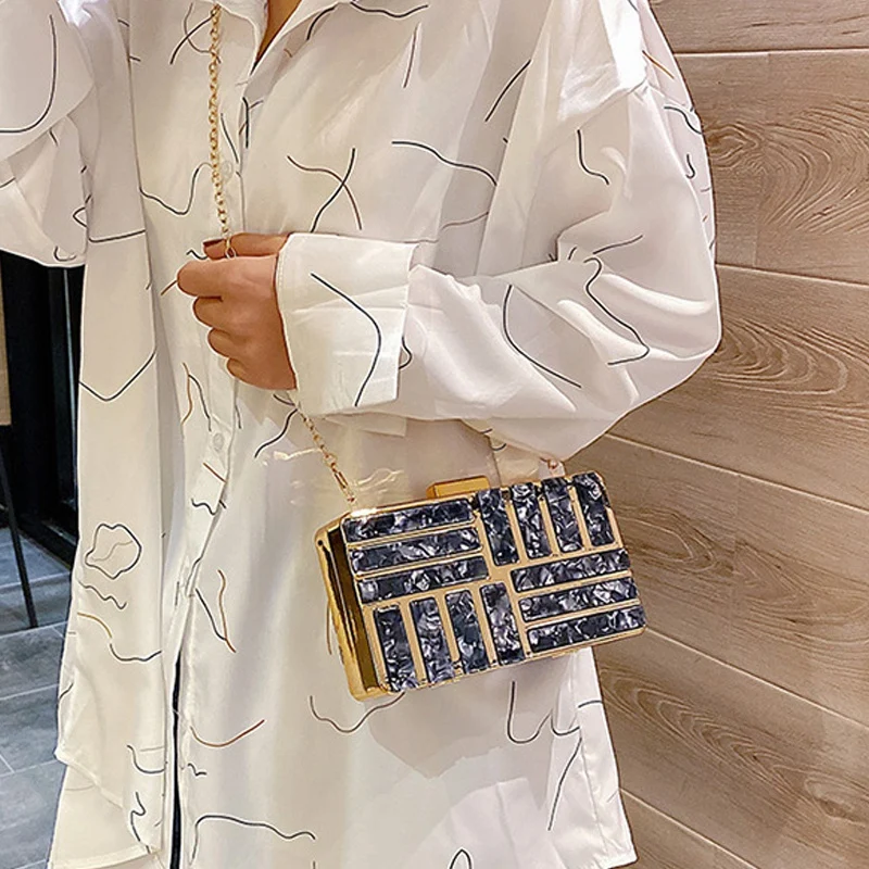 

Women's Clutch Bag Acrylic Evening Bag for Party/Wedding Gold Marble Purse&Handbag Women Shoulder Bag