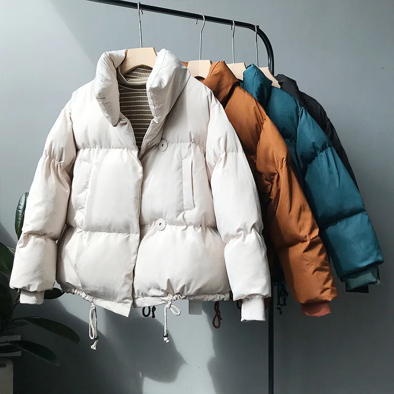 

Autumn Winter Korean Style Solid Women Down Jacket Warm Thicken Stand Collar Loose Parkas White Duck Women Down Jacket's Coats