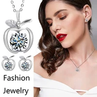 fashion lover party outdoor diamond hollow link chain jewelry set apple pendant crystal zircon necklace earring set