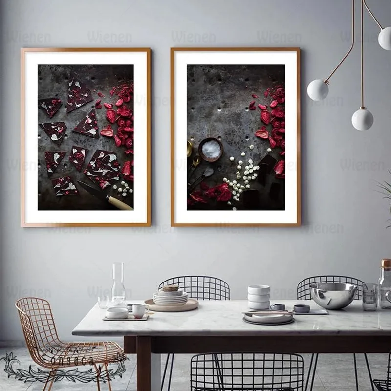 Картина на холсте для кухни постер с изображением шоколада фруктов десертов