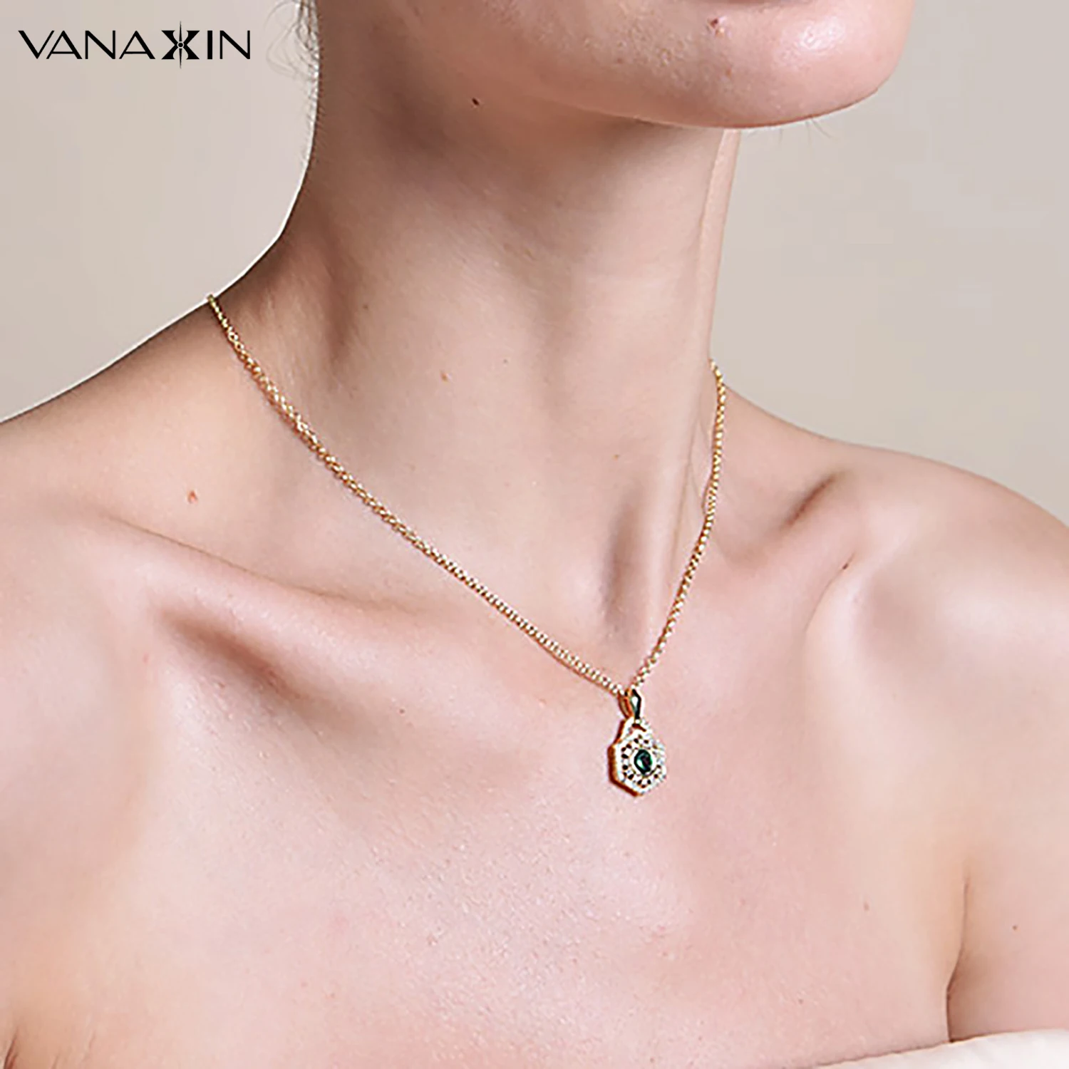 Изумрудное ожерелье с подвеской VANAXIN имитация нано ювелирное изделие