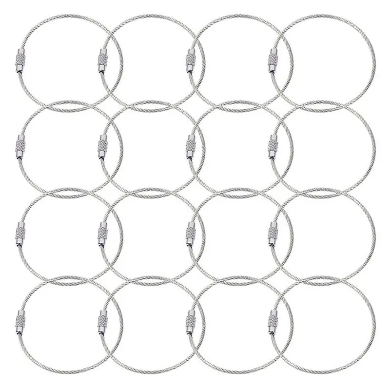20-Pack-Silver Ultra Tough Stainless Steel String Wire Luggage Tags Loop Key Rings | Locks