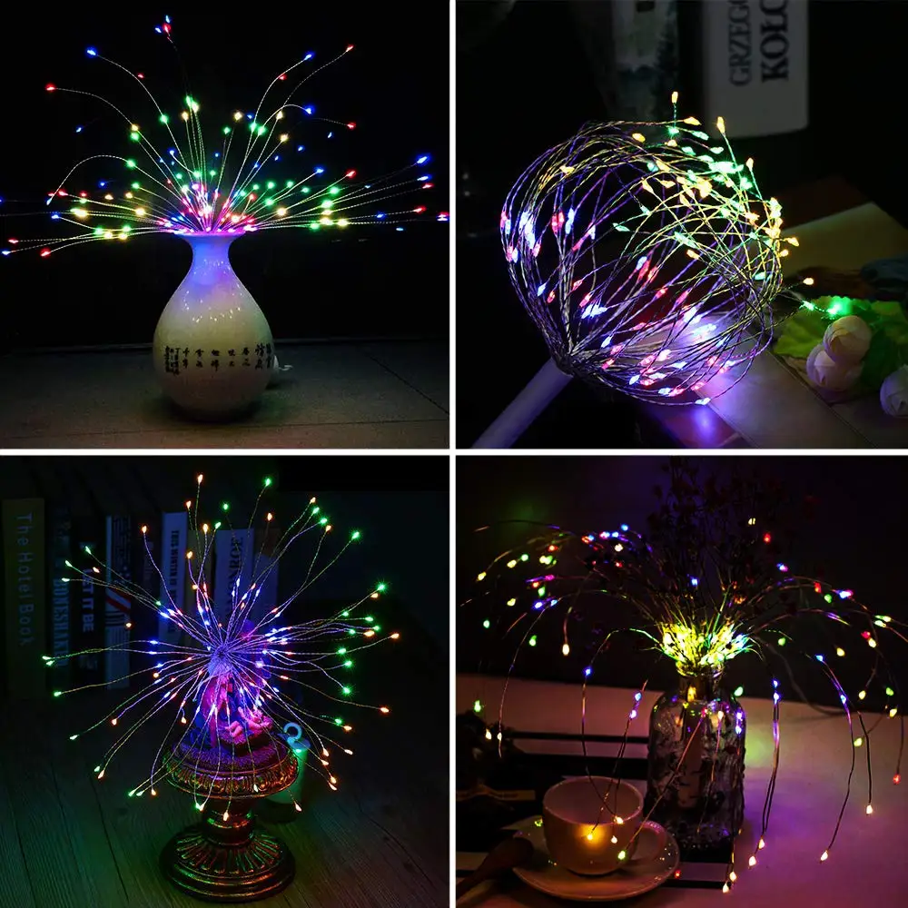 Фестиваль подвесные гирлянды Starburst 100-200 светодиодов DIY фейерверк медная Фея гирлянда Рождественские огни Открытый мерцающий свет