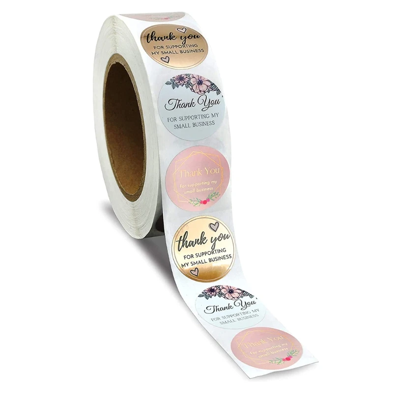 

500 Pcs/1 Roll Thank You Label Stickers Flower Decor Craft Per Roll Stationery Adhesive Sealing Baking Paper Stickers wholesales