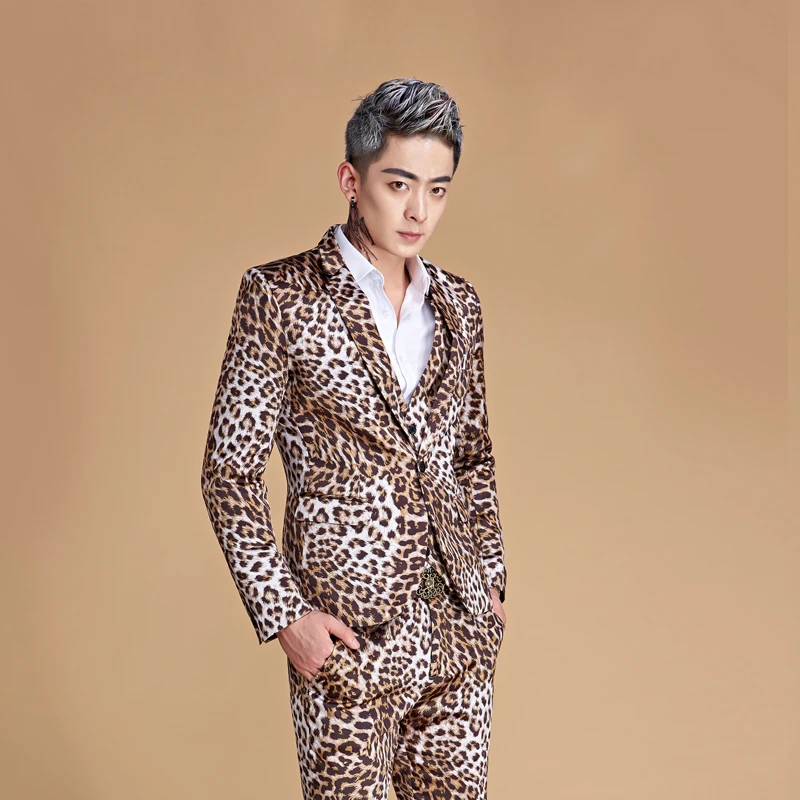 Костюмы Для мужчин 2021 тренд диджей ночной клуб с леопардовым принтом Комплект из