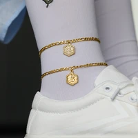 hexagon initial letter anklets for women a z alphabet ankle bracelet foot chain beach leg bracelets boho jewelry gifts