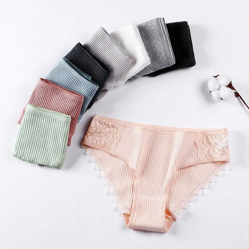 

5 Pieces/lot cotton underwear comfortable seamless low-waisted women's underwear pure color lace underwear sexy plus-size