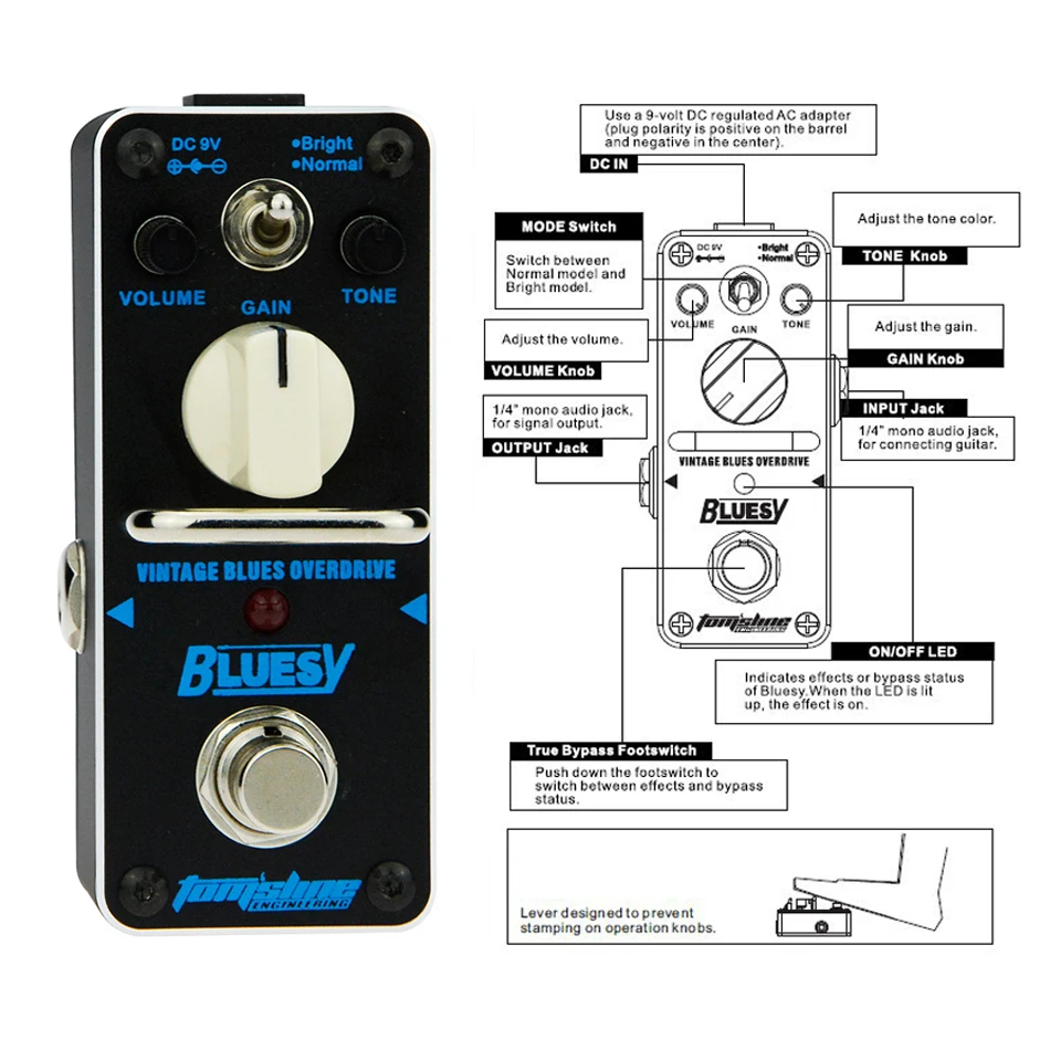 Арома Tom'sline ABY-3 Bluesy винтажный Blues Overdrive мини одиночный электрогитарный Эффект педали с настоящим обводом