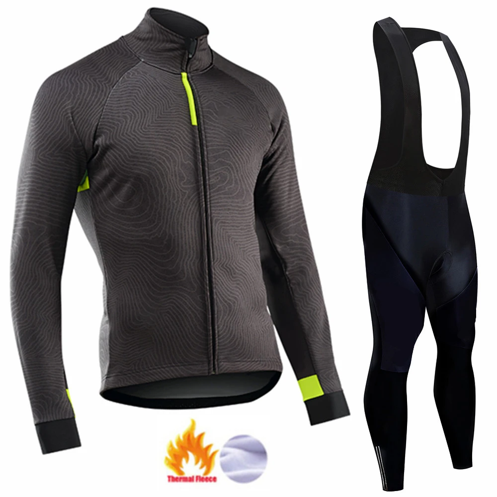 

New STRAVA Winter Thermal Fleece Set Cycling Clothes Men's Jersey Suit Sport Riding Bike MTB Clothing Bib Pants Warm Sets Ropa