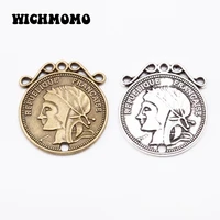 2021 new 8pcsbag 2724mm retro zinc alloy round coin two hole connector charms for diy necklace earrings jewelry accessories