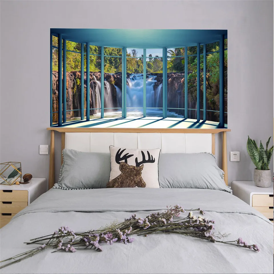 Имитация 3D подоконника пейзаж водопад прикроватная наклейка самоклеящиеся ПВХ