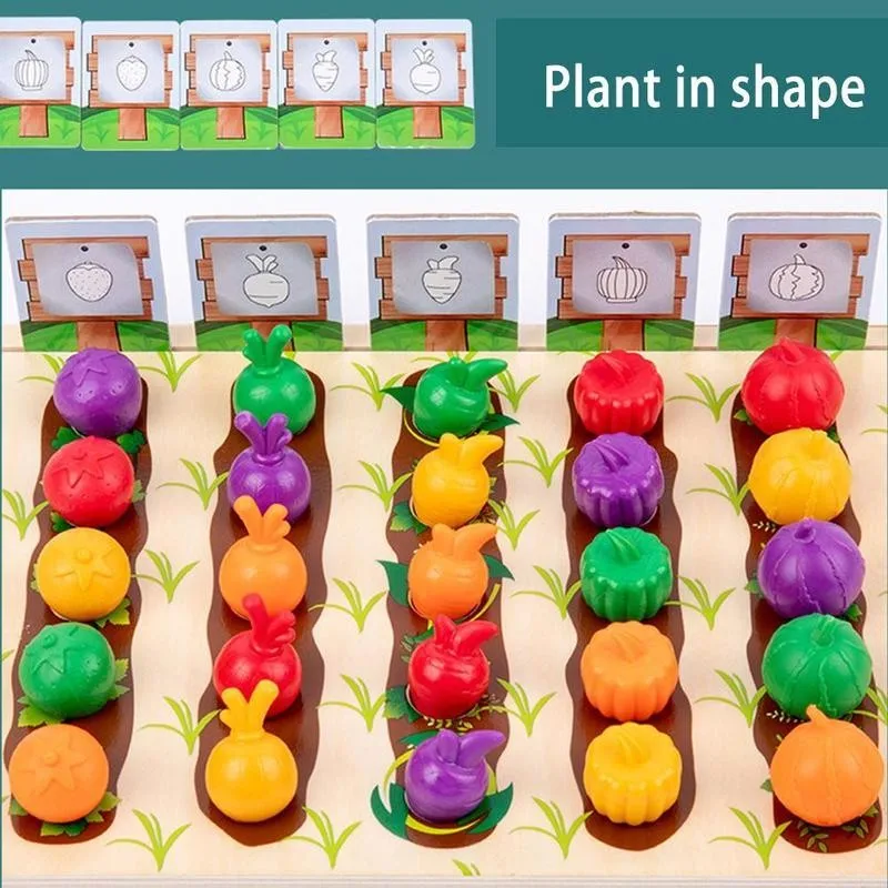 

Fruit Vegetable Harvest Game Wooden Color Shape Matching Toys Puzzles Baby Montessori Early Educational Learning Toy For Child