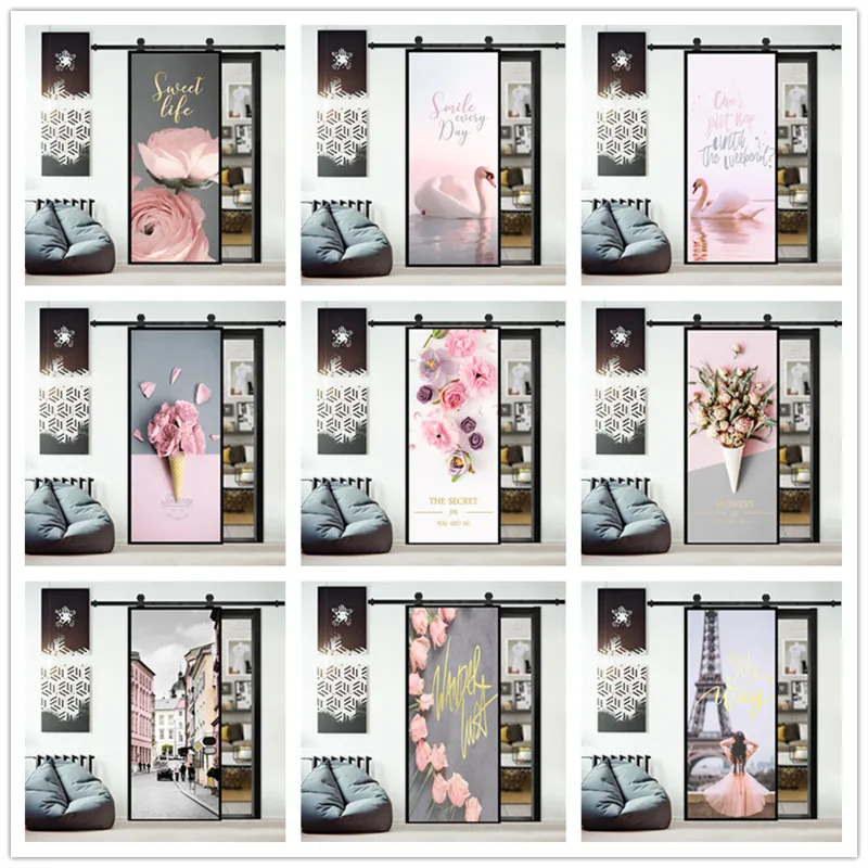 Красивая Настенная Наклейка с цветами на дверь креативный постер розового