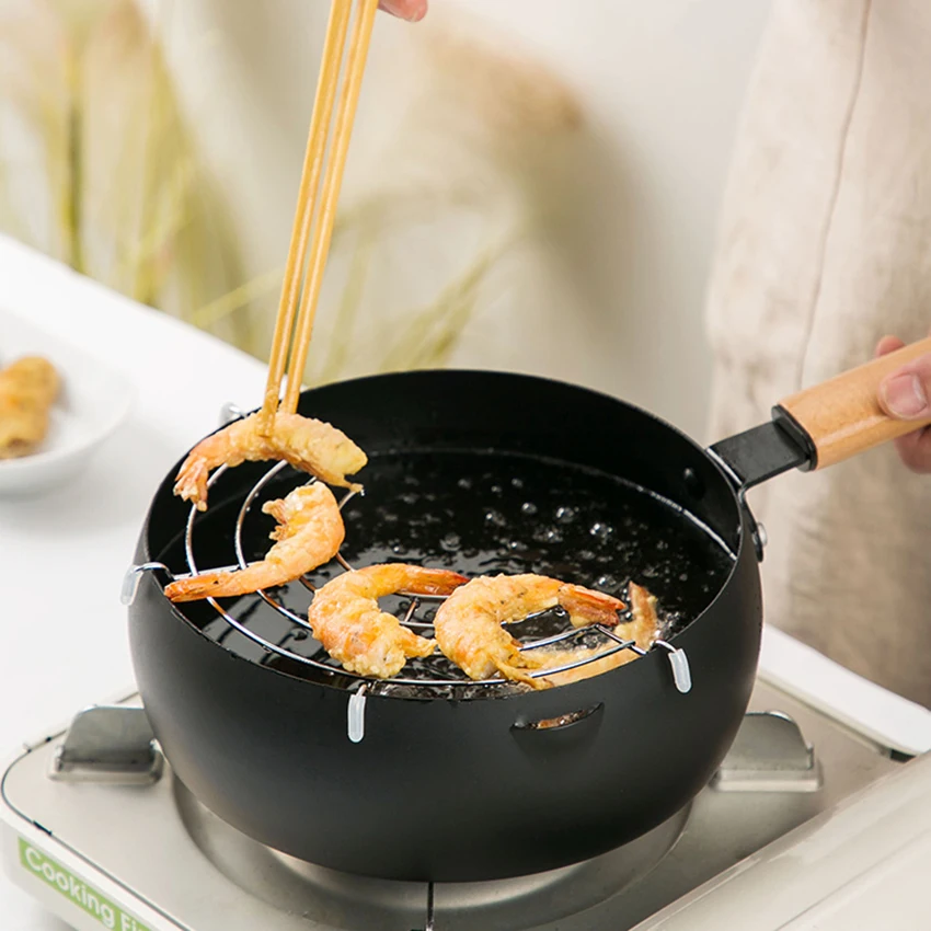 Японский стиль Tempura сковорода 20 см из углеродистой стали фритюрница с ручкой, сушилка кухонная лапша емкость для молока антипригарная фритюрница