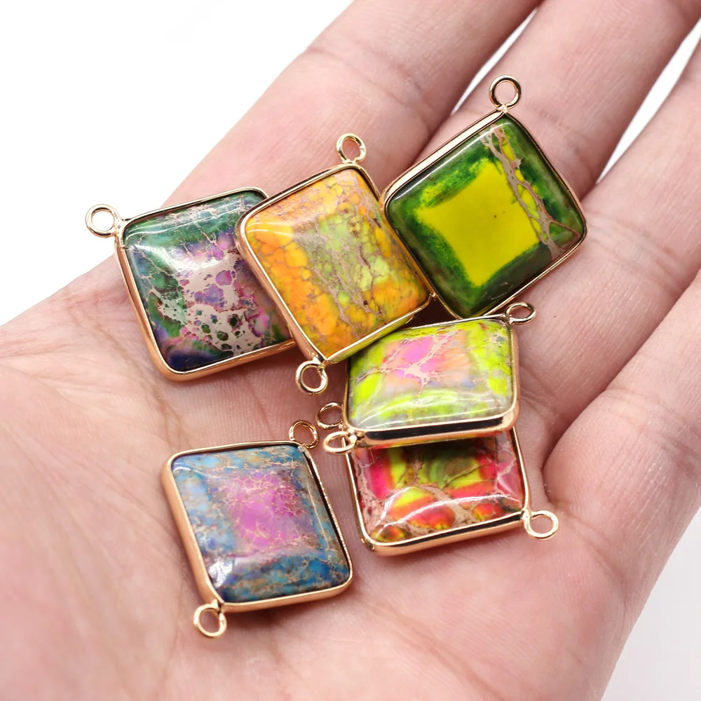 

Соединители из натурального Императорского камня, изысканный квадратной формы соединители для подвесок для ювелирных изделий, лучший подарок, 25 х35 мм