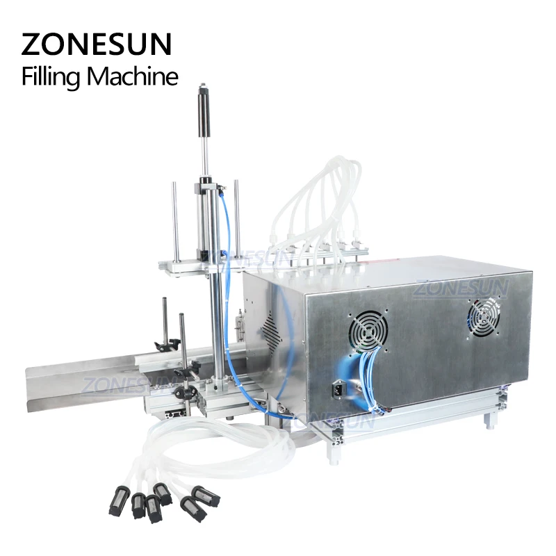 

ZONESUN Automatic Six Diving Nozzles Beverage Essential Oil Perfume Juice Filling Machine Magnetic Pump Bottle Filler ZS-DTMP6