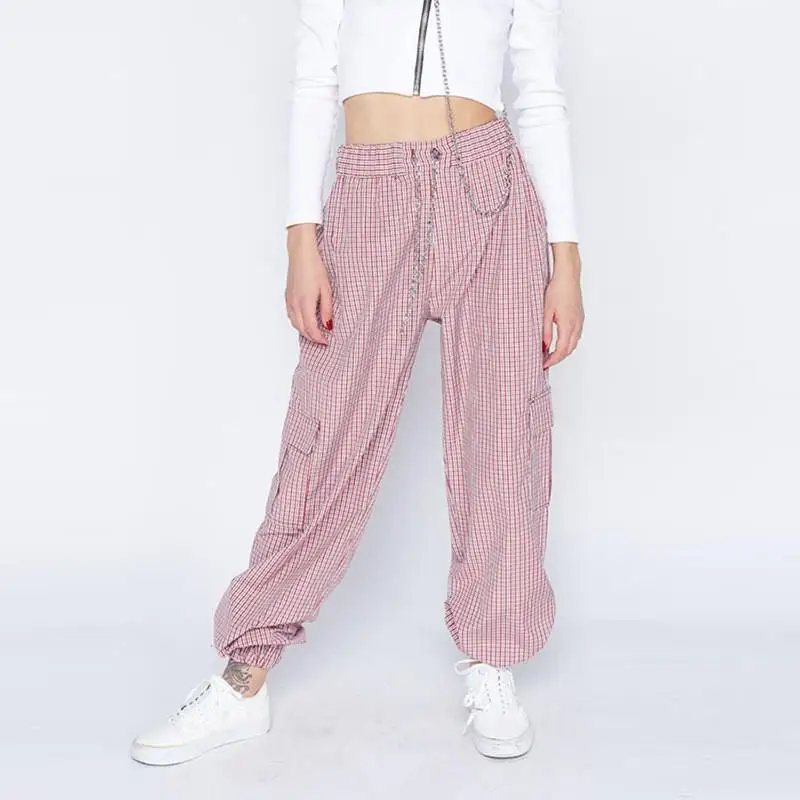 Nice Casual Striped Patchwork Cargo Pants Women High Waist Full Length Loose Bunch Legs Trousers | Женская одежда