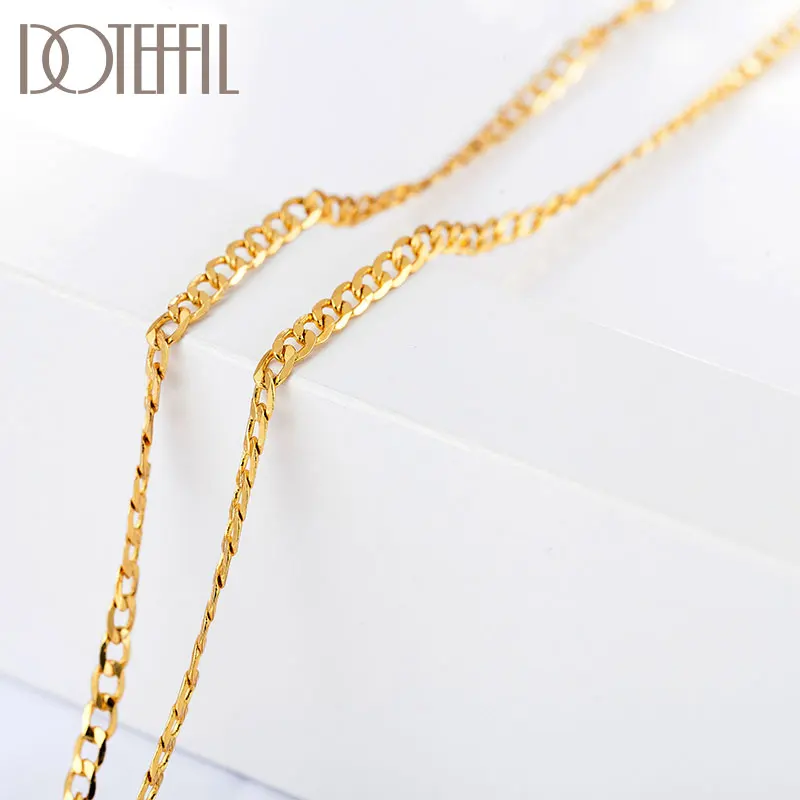 

DOTEFFIL 925 Sterling Silver 16/18/20/22/24/26/28/30 Inch 18k Gold 2mm Sideways Necklace For Women Man Fashion Wedding Jewelry