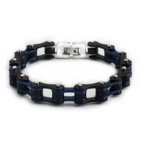 biker bracelet men punk rock 316l stainless steel fashion jewelry bike bicycle chain braceletbangle jewellery blue black color