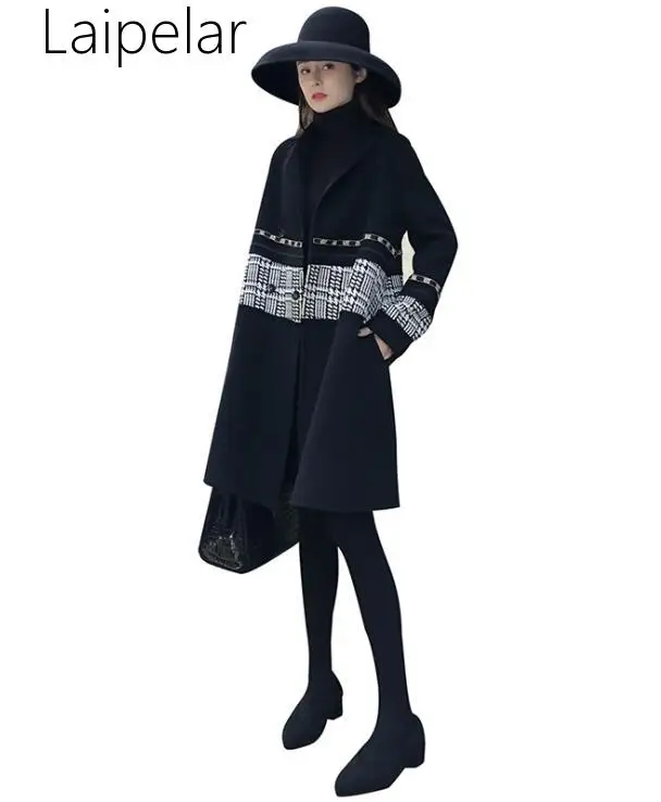 2019 модное зимнее шерстяное женское дизайнерское пальто с отложным воротником и