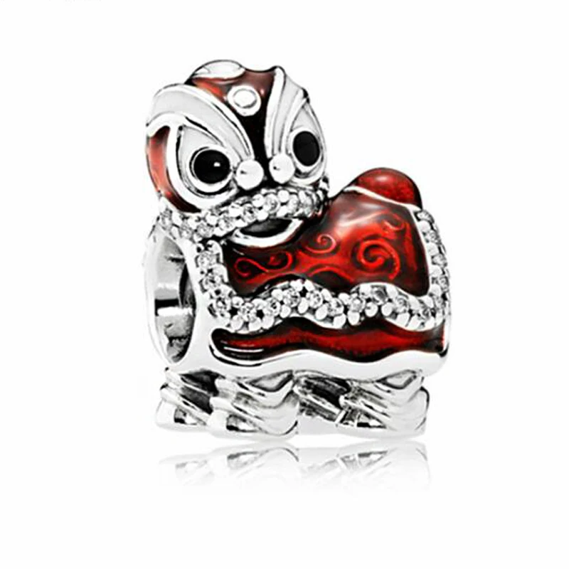 

High Quality Crystal Enamel Chinese Style Red Lion Dance Beads Fit Pandora Charms for Women Party Gift DIY Jewelry