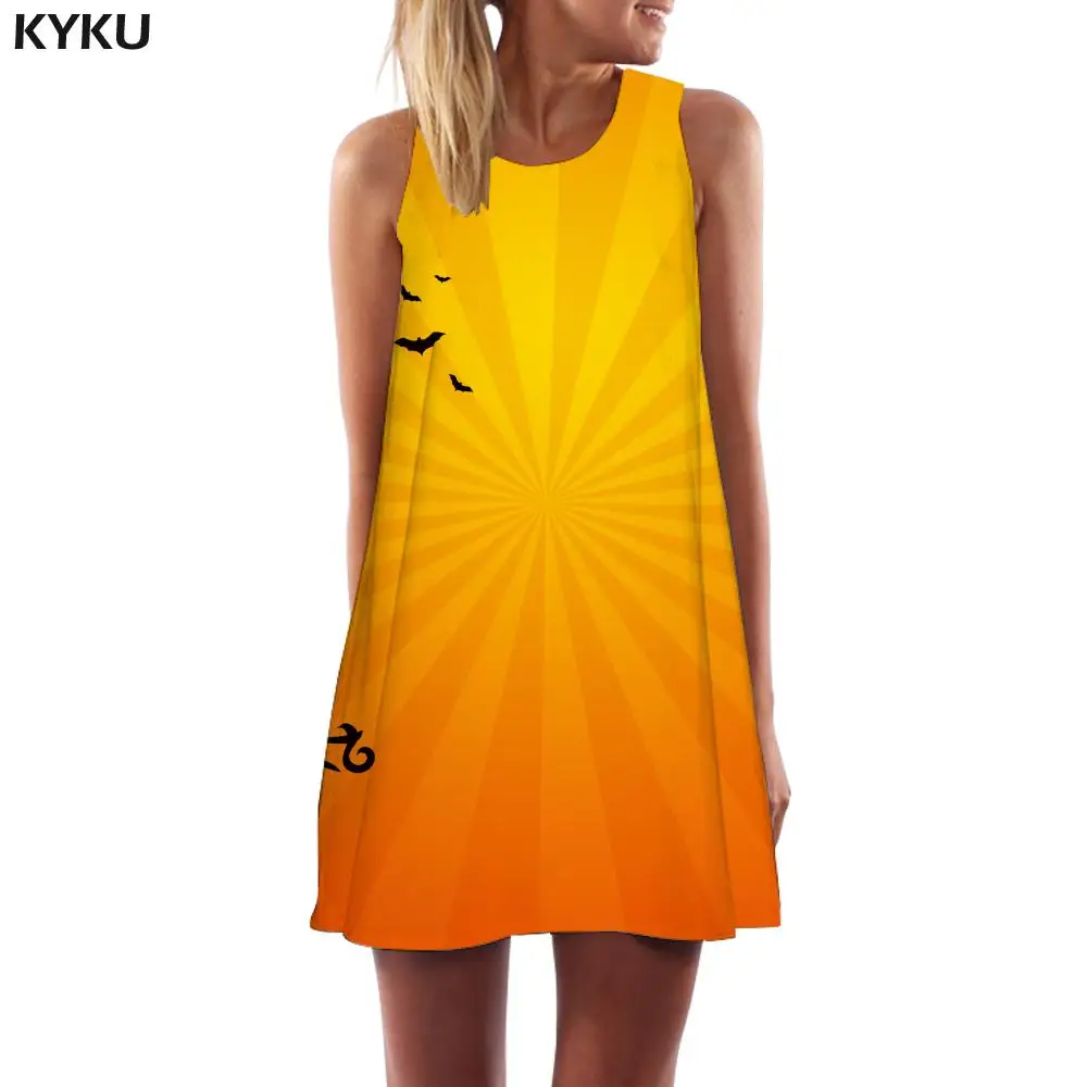 

KYKU Halloween Dress Women Animal Vestido Sexy Dizziness Tank Yellow Party Womens Clothing Summer Gothic Cool Femme
