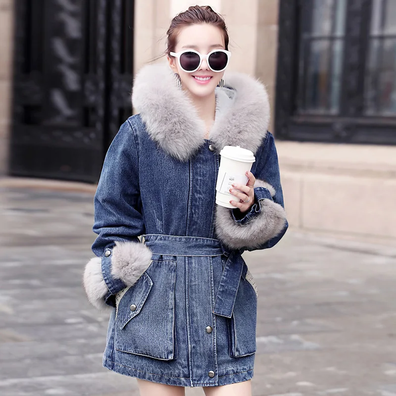 Женская длинная куртка с большим меховым воротником шуба из искусственного меха