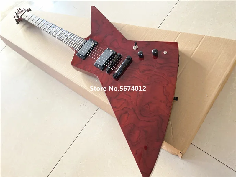 

Высококачественная электрическая гитара в форме гуся, инкрустированная огнестойким солнцем, шпон из розового дерева, прозрачная винно-кра...